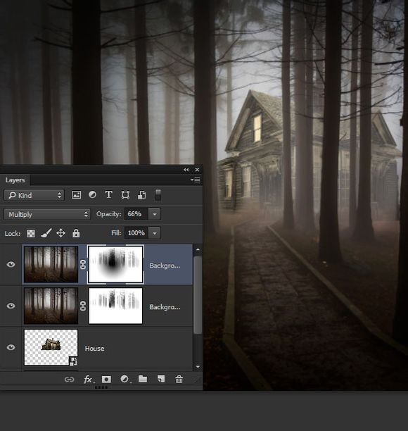 PS合成恐怖的林中小屋场景
