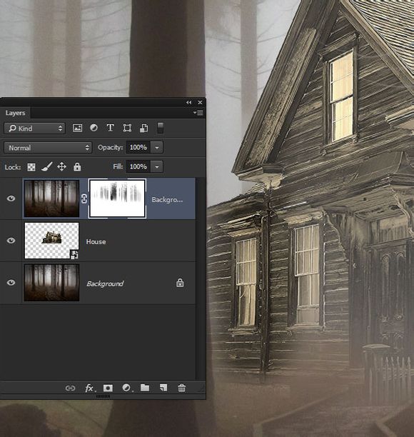 PS合成恐怖的林中小屋场景