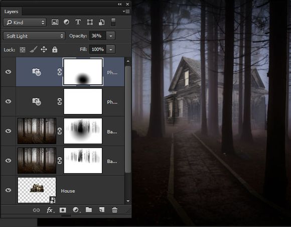 PS合成恐怖的林中小屋场景