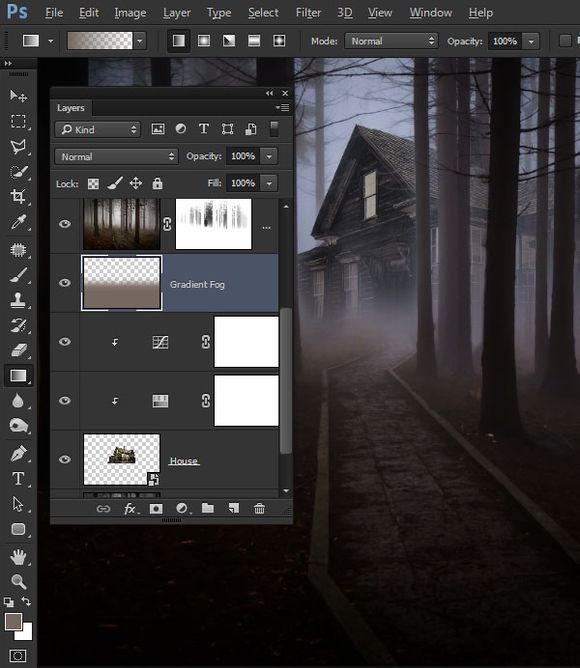 PS合成恐怖的林中小屋场景