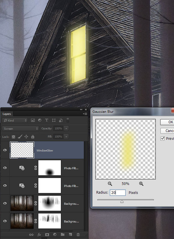PS合成恐怖的林中小屋场景
