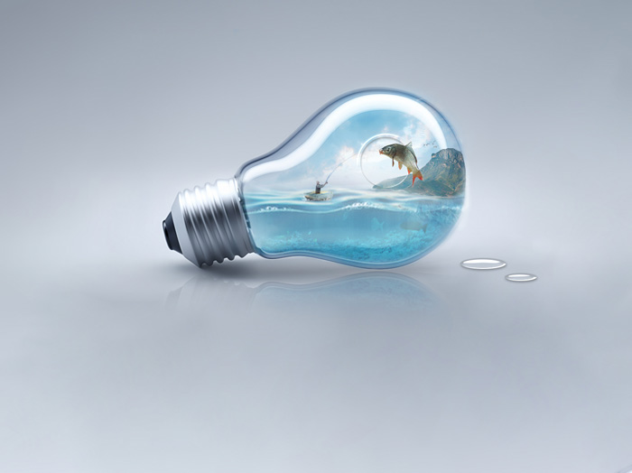 PS合成灯泡中的世界教程